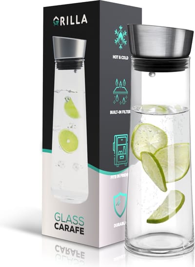 Grilla Karaf – Waterkan met Deksel en Filter – Waterkaraf – Glas – 1000ml