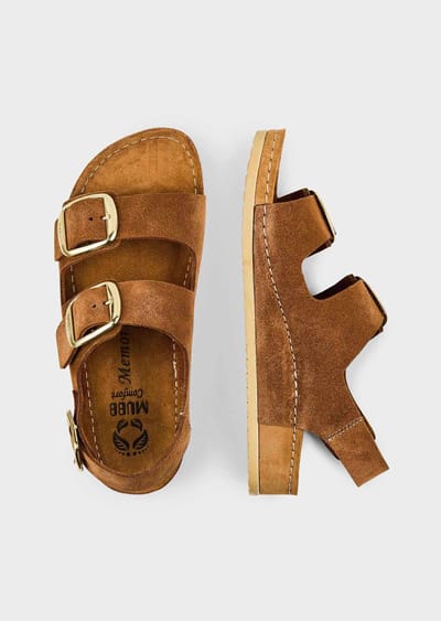 Leren sandalen met goudkleurige gespen - cognac - Gr. 36 van Goldner Fashion