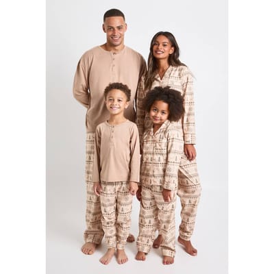 boohoo Dames Dames bijpassende familie baby fleece Fairisle-print lange mouw shirt & broek pyjamaset | Neutral | Maat: 14