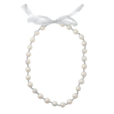 Behave - Lange ketting met parels en zilverkleurig lint - 63 cm - Elegante mode sieraden