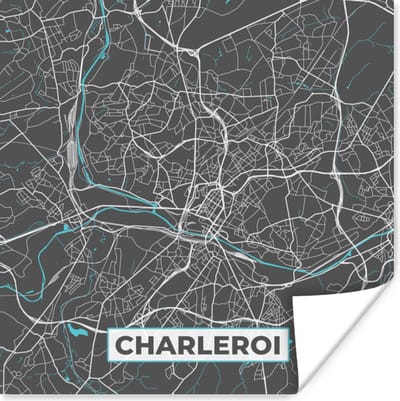 Poster Stadskaart – Grijs - Kaart – Charleroi – België – Plattegrond - 100x100 cm XXL
