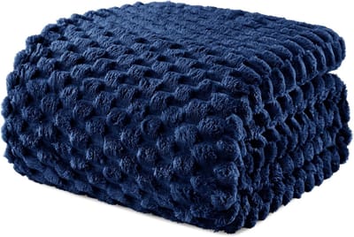 Zachte fleece deken van 152 x 203 cm - Stijlvolle jacquard fluwelen deken voor het hele seizoen in marineblauw