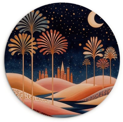 WallCircle® Wandcirkel 120x120 cm - Muurcirkel Sterrenhemel - Palmen - Rivier - Muurdecoratie woonkamer - Wanddecoratie slaapkamer - Kamer decoratie accessoires - Ronde schilderijen XXL