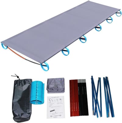Ultra-lichtgewicht draagbaar opvouwbaar eenpersoons campingbed, reisbed, tentbed, met aluminium metalen frame, maximaal draagvermogen: 220 pond, geschikt voor outdoor kamperen, wandelen en vissen, inclusief opbergtas, geschikt voor volwassenen en kin