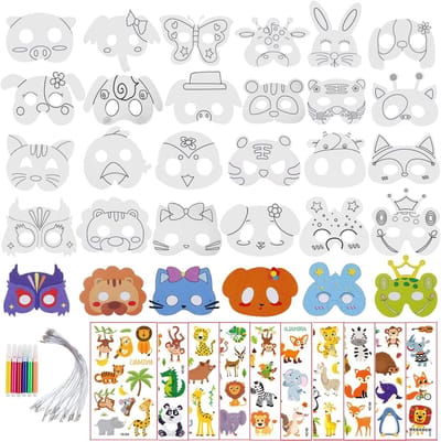 DIY Dierenmaskers voor Kinderen om te Versieren met Tattoo Stickers - Perfect voor Feestjes, Halloween en Paasdecoraties