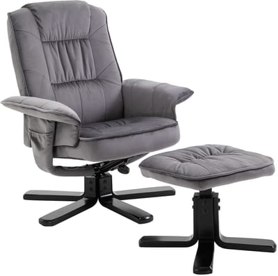 Relaxfauteuil CHARLES met voetenbankje en bekleding van grijze fluwelen stof