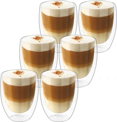 6 stuks dubbelwandige glazen - geschikt voor verschillende soorten koffie - Latte macchiato, cappuccino, espresso - set van 6 (350 ml)
