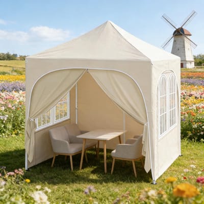 REDOM - Opvouwbare Partytent - In Hoogte Verstelbaar - Met Afneembare Zijwanden - Voor Tuin En Buiten - Metaal - Beige - 2 x 2 m