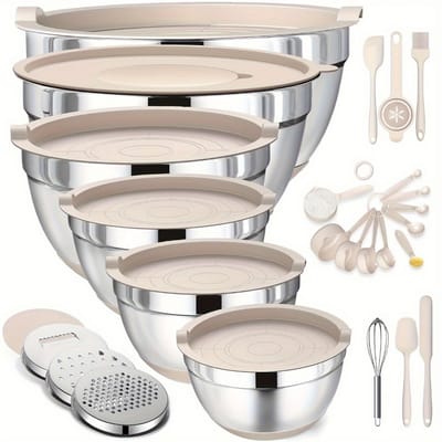 JustValue Mengkommen Set RVS 26-Delig - Beslagkom met Deksel - Mixkom - Antislip Bodem - Vaatwasserbestendig