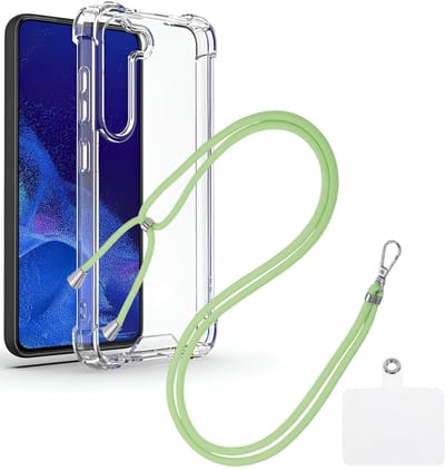 Shock Proof Case Hoes Geschikt voor Samsung Galaxy A35 Hoesje Transparant Met universele Telefoonkoord groen - Cover - Nek Hanger - Koord Hoes