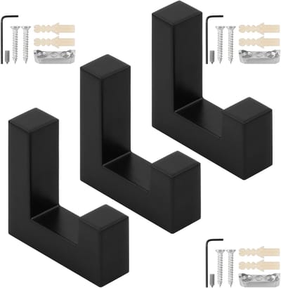 Set van 3 Zware Wandhaakjes voor Kleding, Jassen en Hoeden - Stevige Zwarte Metalen Haken met Schroeven voor Wandmontage