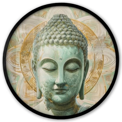 Poster in lijst Rond - Fotolijst 40x40 cm - Posters - Buddha - Mandala - Modern - Spiritualiteit - Ronde posterlijst zwart - Decoratie - Wanddecoratie woonkamer - Muurdecoratie slaapkamer