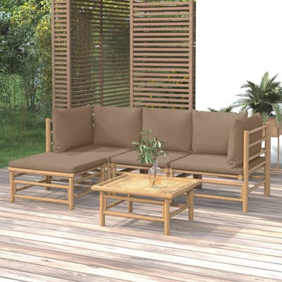 vidaXL - 5-delige - Loungeset - met - kussens - bamboe - taupe