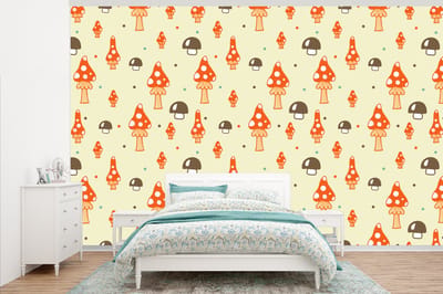 Behang - Fotobehang Patronen - Paddestoel - Oranje - Breedte 345 cm x hoogte 220 cm
