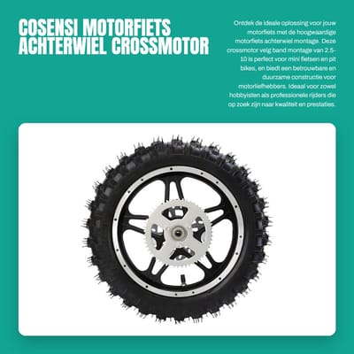 Dailygoods- Achterwiel Montage 2,5-10 - Rubber/Metaal - Geschikt voor Crossmotor/Motorfietsen/Fietsen - Asdiameter 12 mm - Bandbreedte 65 mm - Hoogwaardige Kwaliteit - Motorband