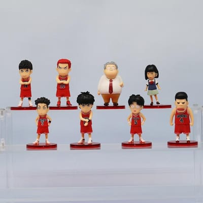 Lot de 8 pièces Série Slam Dunk Figurines Anime 6,5-7,5 cm Sakuragi Hanamichi Rukawa Kaede Version Q Modèle Posture Debout Ornements beige
