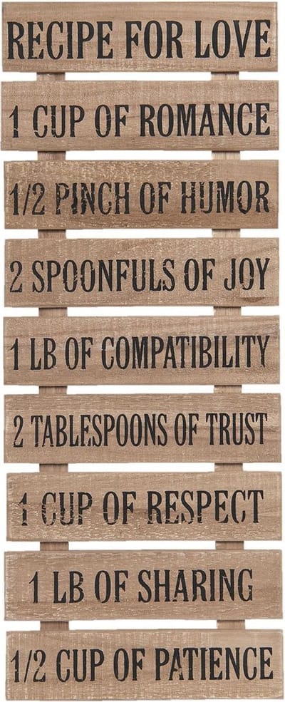 Clayre & Eef Tekstbord 24x60 cm Bruin Hout Rechthoek Recipe For Love Wandbord