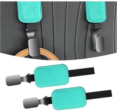 Dailygoods- Hoofdsteun Haken - 2 Stuks - Opberghaken - Auto Achterbank - Zwart/Groen/Roze/Blaauw - Hoogwaardig Nylon Touw - 28cm Lang