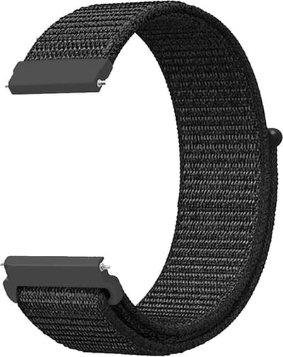 YONO Nylon Smartwatch Bandje 20mm - Horlogebandje geschikt voor Samsung Galaxy Watch 7 6 5 4 - Classic - Garmin Vivoactive 5/6 - Forerunner 245 - Venu SQ 2 - Vivomove - Huawei - Zwart