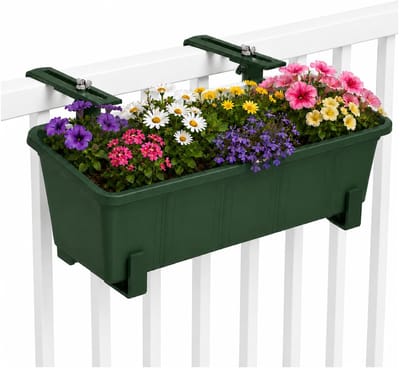 Geli Plantenbak Balcony - groen - met metalen ophangbeugels van zelfde kleur - 40 x 18 x 15 cm - hard kunststof - langwerpig