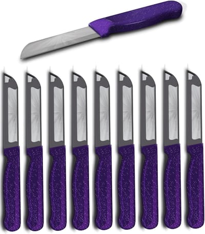 Solingen Kartelmes – Tomatenmes met Kartel – Robuust Handvat – RVS – 18,5 cm met Blade Cover – Paars Glitter – 10 stuks