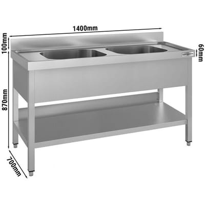 GGM Gastro Spültisch ECO - 1400x700mm - mit Grundboden - mit 2 Becken mittig