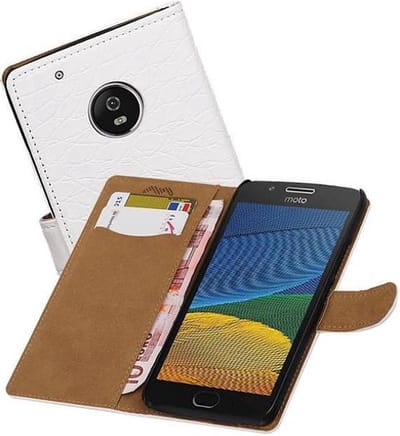 Croco Bookstyle Wallet Case Hoesjes Geschikt voor Moto G5 Plus Wit