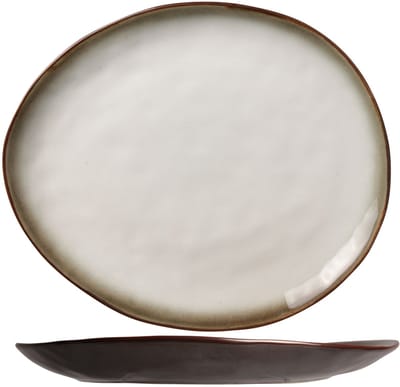 Cosy & Trendy Dinerbord Plato Mat Wit/Bruin 4 Stuks - 27 x 23 cm - Porselein - Vaatwasser En Ovenbestendig
