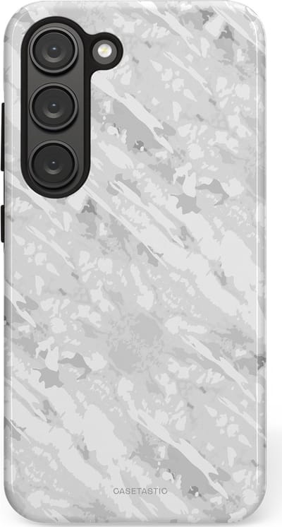 Casetastic hoesje geschikt voor Samsung Galaxy S23 - Dubbellaagse bescherming - Winterse Camouflage - Fashion Case - Lichtgrijs Wit