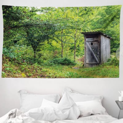 ABAKUHAUS Bijgebouw Wandtapijt, Oude Cottage in een Lente Bergbos, 230 x 140 cm, Varengroen en Bruin