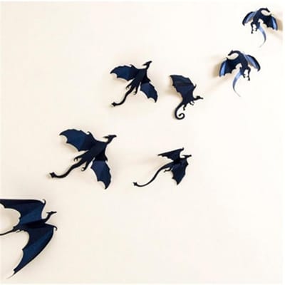 7 stuks/partij 3D Gothic Draak Muursticker Geïnspireerd Draak Behang black