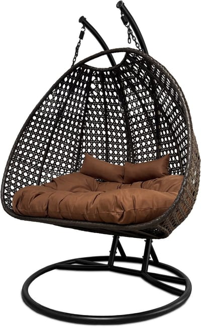 Rijoka Hangstoel Dubbel Eggy Super Star Schommelstoel – Coffee Brown Rattan- 2persoons