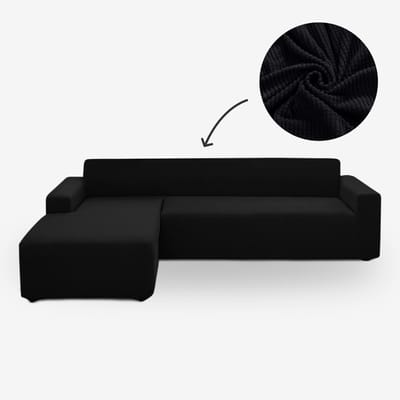 BankhoesDiscounter Basic Bankhoes – Zetelhoes voor Hoekbank – M1 (90-130cm) – Sofa Cover Bankbeschermer – Zetelhoes & Zetelbeschermer – Bankhoezen - Zwart