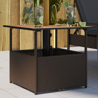 vidaXL - Tuintafel - met - parasolgat - 55x55x46,5 - cm - poly - rattan - bruin