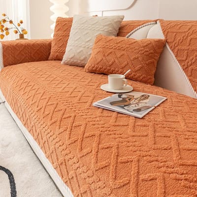 Jacquard Fluweel Pluche Gewatteerde Bankhanddoek Superzacht Antislip Sectiebankhoes voor Woonkamer L-vorm Bankhoes 1 pillowcase 50x30cm brown