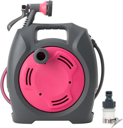 Tuinslanghaspel Wagen - Slanghouder Buiten - Tuin Water Geven - Ergonomische Slanggeleider - 10M Slang Inclusief - Roze
