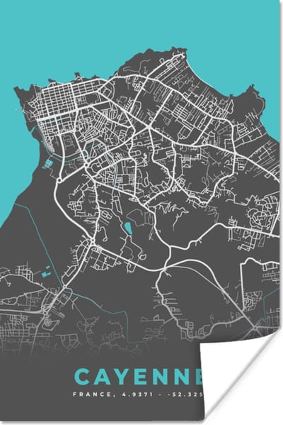 Poster Frankrijk - Plattegrond - Kaart - Stadskaart - Cayenne - 120x180 cm XXL