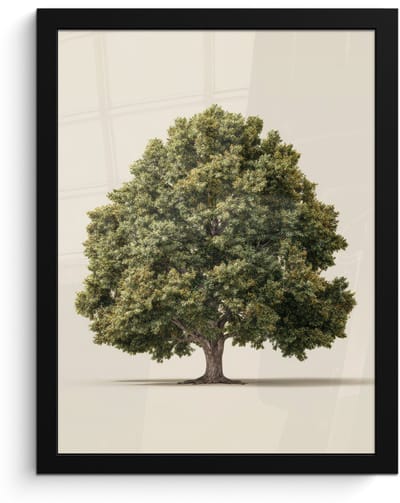 Poster in lijst - Fotolijst 30x40 cm - Posters - Eikenboom - Groen - Lichte achtergrond - Posterlijst zwart - Decoratie - Wanddecoratie woonkamer - Muurdecoratie slaapkamer