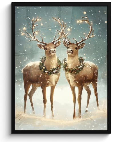 Poster in lijst - Fotolijst 60x80 cm - Posters - Kerstmagie - Winterwoud - Rendier - Posterlijst zwart - Decoratie - Wanddecoratie woonkamer - Muurdecoratie slaapkamer - Kerstversiering - Kerstdecoratie voor binnen - Kerstmis