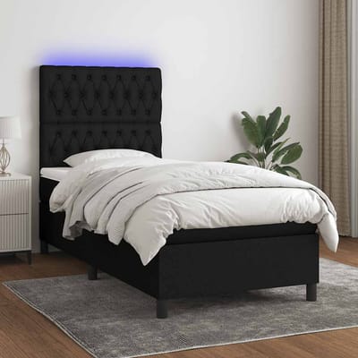 vidaXL - Boxspring - met - matras - en - LED - stof - zwart - 90x200 - cm
