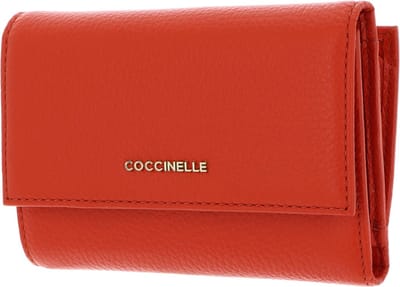 COCCINELLE Leren Portemonnee Metallic Soft Wallet Grainy Leather Gazpacho Oranje