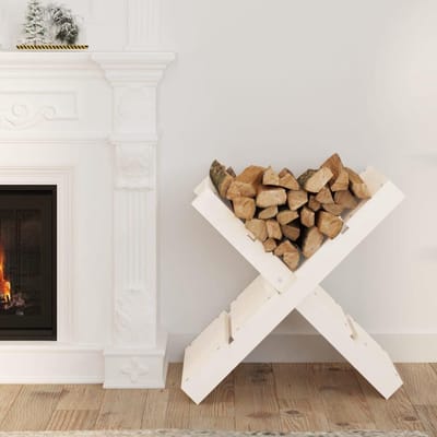 Houtblokhouder - Brandhoutrek - Opslag Haardhout - Massief Grenenhout - 47x395x48 cm - Wit
