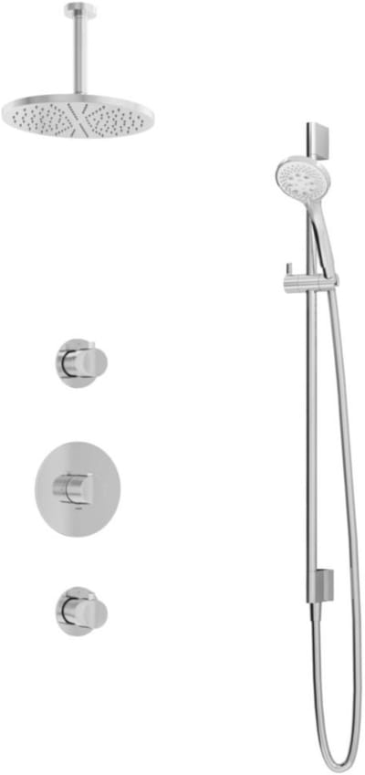 Hotbath Buddy - Inbouw Regendoucheset - 2 Stopkranen - Thermostatisch - Plafondbuis 15 cm - Hoofddouche 250 mm - Ronde Handdouche 3 Standen - Glijstang 900 mm - Waterbesparend - V01