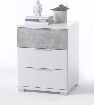 Moderne Nachtkastje met 3 Laden - Wit Betonlook, 46 x 61 x 42 cm