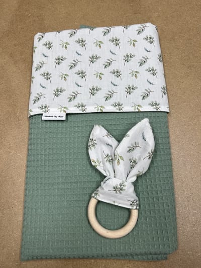 baby deken kinderwagen deken wieg deken oud groen bloem takje 60 x 90 cm ( zonder bijtring )