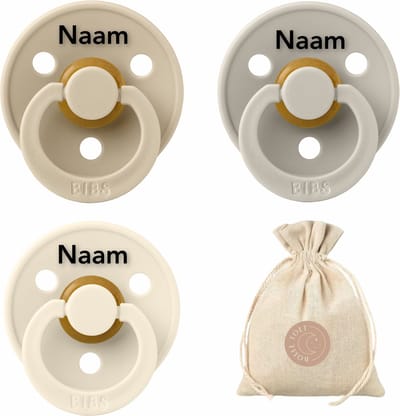 BIBS fopspenen met naam - T1 - Vanilla, Ivory, Sand - 0/6 maanden - spenen - speen - fopspeen - BolleToet speenzakje