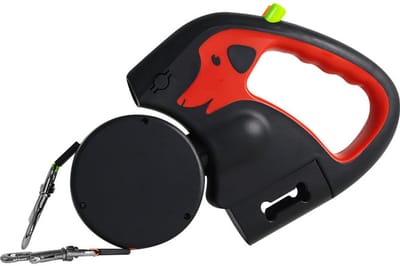 Hondenriem met LED Verlichting - 3 Meter Dubbele Intrekbare - Hondenriem voor 2 Honden Anti-Klit - 360 Graden Hondenriem Geschikt voor Kleine en Middelgrote Honden tot 11,4 Kg - rood