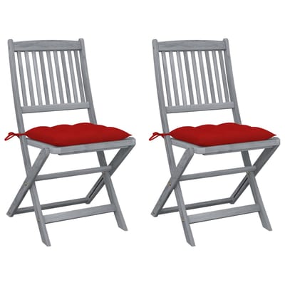 vidaXL - Set - van - 2 - klapstoelen - met - kussens, - gemaakt - van - massief - acaciahout.