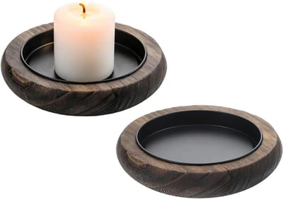 Houten Kandelaars Set - Kaarsen Borden - Sfeervol Huis - Was Opvangbakje - 2 Stuks 10cm - Houtkleur