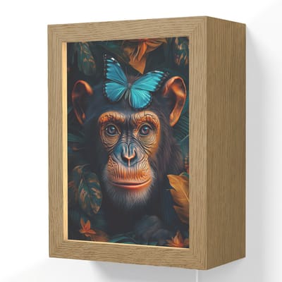 Wandlamp 15x20 cm - Oplaadbaar - Chimpansee - Aap - Natuur - Blauwe vlinder - Wandlampen binnen woonkamer - Slaapkamer lamp met kabel - Decoratieve nachtlamp - Vloerlamp snoer